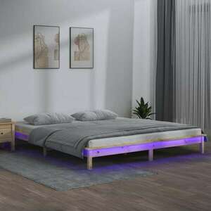vidaXL tömör fa ágykeret LED-világítással 140 x 200 cm kép