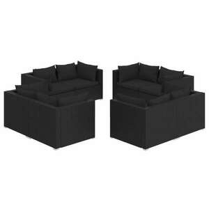 8-részes fekete polyrattan kerti ülőgarnitúra párnákkal kép