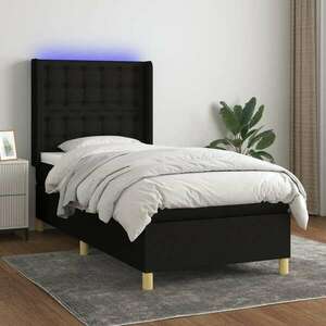 vidaXL fekete szövet rugós és LED-es ágy matraccal 100x200 cm kép