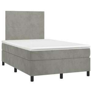 Világosszürke bársony rugós és led-es ágy matraccal 120x200 cm kép