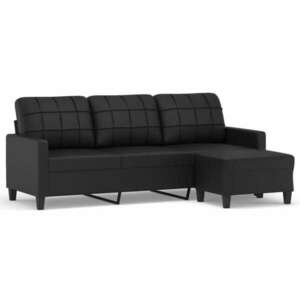 3 személyes fekete műbőr kanapé lábtartóval 180 cm kép