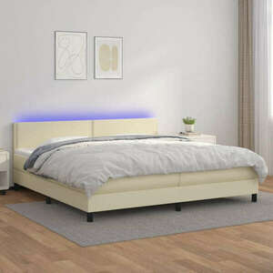 Krémszínű műbőr rugós ágy matraccal és led-del 200x200 cm kép