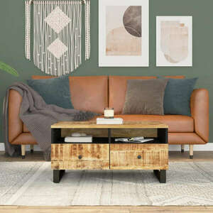 vidaXL tömör mangófa és szerelt fa dohányzóasztal 80 x 54 x 40 cm kép