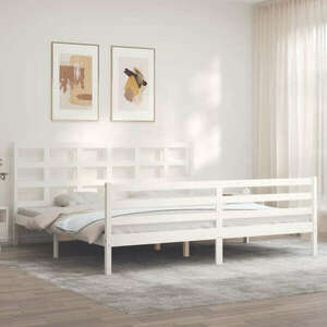vidaXL fehér tömör fa ágykeret fejtámlával Super King Size kép