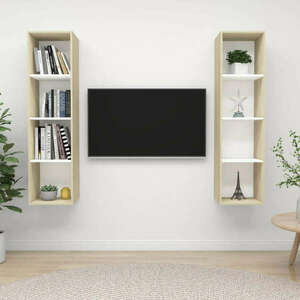 vidaXL 2 db fehér és tölgyszínű forgácslap fali TV-szekrény kép