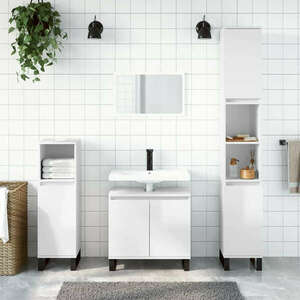 vidaXL 3 részes magasfényű fehér szerelt fa fürdőszobai bútorszett kép