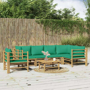 vidaXL 7 részes bambusz kerti ülőgarnitúra zöld párnákkal kép