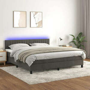 vidaXL sötétszürke bársony rugós és LED-es ágy matraccal 180x200 cm kép