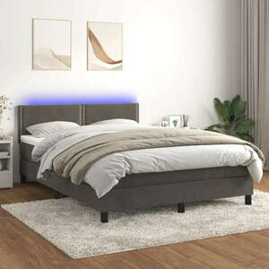 Sötétszürke bársony rugós és led-es ágy matraccal 140x190 cm kép