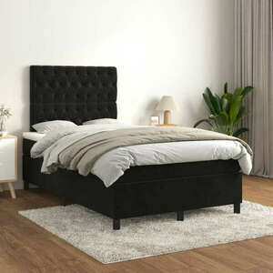 vidaXL fekete bársony rugós ágy matraccal 120 x 200 cm kép
