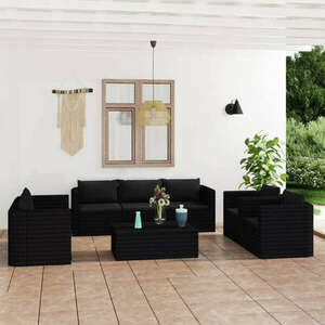 vidaXL 9 részes fekete polyrattan kerti bútorszett párnákkal kép