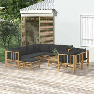 vidaXL 10 részes bambusz kerti ülőgarnitúra sötétszürke párnákkal kép