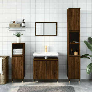 vidaXL 3 részes barna tölgy színű szerelt fa fürdőszobaszekrény-szett kép