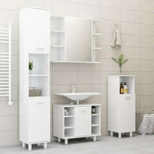 4 részes magasfényű fehér forgácslap fürdőszobai bútorszett kép