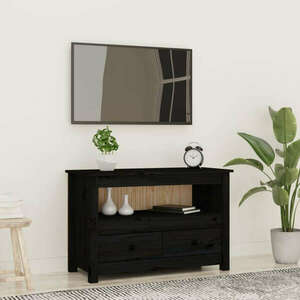 vidaXL fekete tömör fenyőfa TV-szekrény 79 x 35 x 52 cm kép