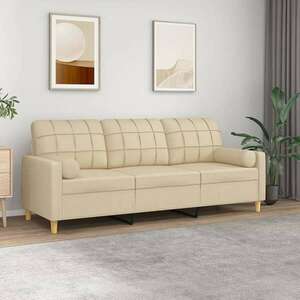 vidaXL 3 személyes krémszínű szövet kanapé díszpárnákkal 180 cm kép