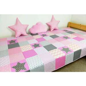 Csillagos rózsaszín patchwork ágytakaró kép