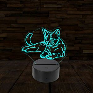 3D LED lámpa - Fekvő Cica kép