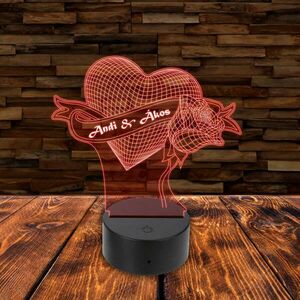 3D LED lámpa - Szív rózsával kép