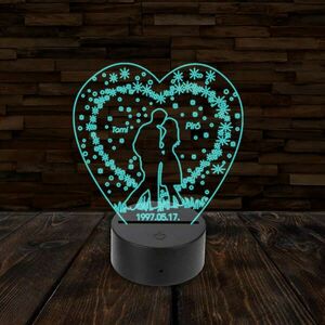 3D LED lámpa - Szerelmes pár egyedi névvel és dátummal kép