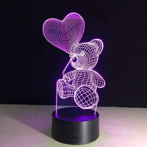 3D LED lámpa - Maci szív lufival kép