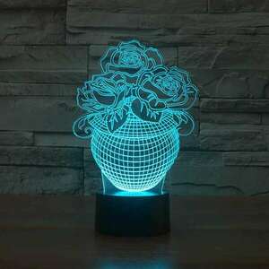 3D LED lámpa - Rózsák cserépben kép