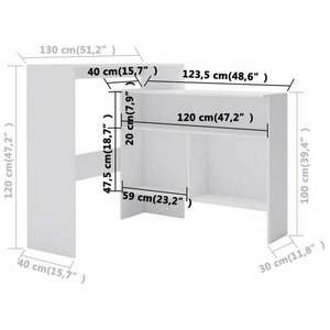 vidaXL fehér bárasztal 2 asztallappal 130 x 40 x 120 cm kép