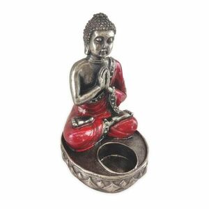 BUDDHA ezüst és piros Buddha mécsestartó kép
