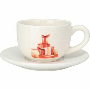 Piros ajándék karácsonyi porcelán csésze csészealjjal, 250 ml kép