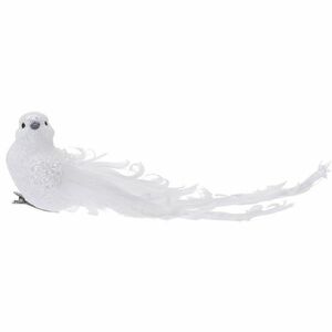 Fehér madár klipszen karácsonyi dekoráció, 23 cm kép