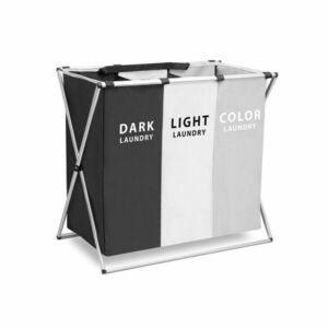 Szennyestartó kosár összecsukható fém vázzal világos-sötét-színes ruháknak (65 x 37 x 58 cm) kép