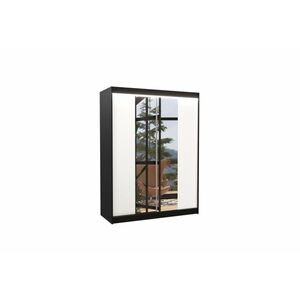 FOREVER tolóajtós ruhásszekrény tükörrel, 150x200x58, fekete/fehér kép