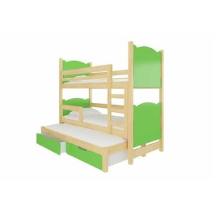 LETIA emeletes ágy, 180x75, fenyő/zöld kép