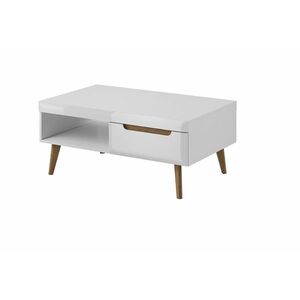 GLUM NL107 dohányzóasztal, 80x197x56 cm, magasfényű fehér/riviera tölgy kép
