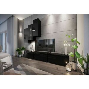ELPASO 5 nappali fal + LED, fekete/fekete magasfényű kép