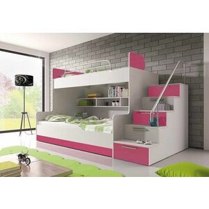 DARCY II COLOR emeletes ágy, jobbos létrával, fehér/magasfényű rózsaszín kép