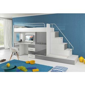 DARCY V P1 COLOR, emeletes ágy, 80x200 cm, univerzális orientáció, fehér/magasfényű szürke kép