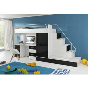 DARCY V P1 COLOR, emeletes ágy, 80x200 cm, univerzális orientáció, fehér/magasfényű fekete kép