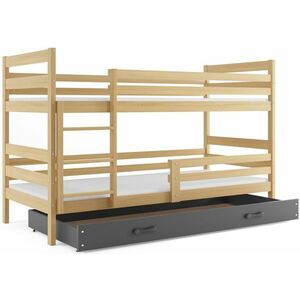 RAFAL emeletes ágy + AJÁNDÉK matrac + ágyrács, 80x190 cm, borovifenyő, grafit kép
