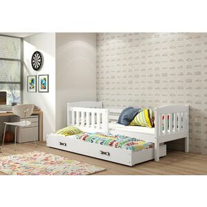 FLORENT 2 gyerekágy + AJÁNDÉK matrac + ágyrács, 90x200 cm, fehér, fehér kép