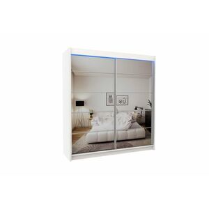 MARISA tolóajtós ruhásszekrény tükörrel, fehér, 200x216x61 kép