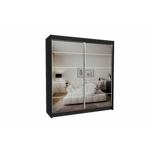 MARISA tolóajtós ruhásszekrény tükörrel, fekete, 200x216x61 kép
