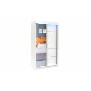 ELVIRA tolóajtós ruhásszekrény tükörrel, fehér, 120x216x61 kép