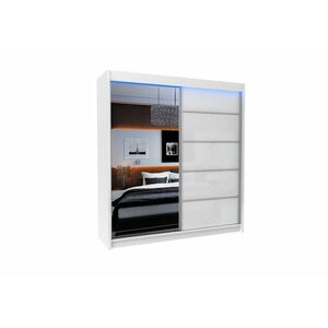 ELVIRA tolóajtós ruhásszekrény tükörrel, fehér, 200x216x61 kép