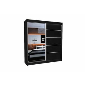 ELVIRA tolóajtós ruhásszekrény tükörrel, fekete, 200x216x61 kép