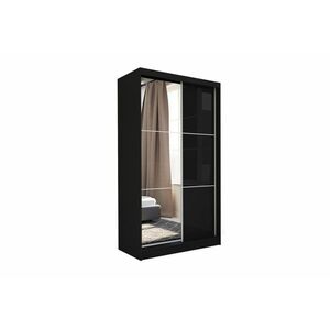 BIBIANA tolóajtós ruhásszekrény tükörrel, fekete, 150x216x61 kép