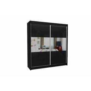 ROXANA tolóajtós ruhásszekrény tükörrel, fekete, 200x216x61 kép