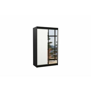 GENEVA tolóajtós ruhásszekrény tükörrel, 120x200x58, fekete/fehér kép