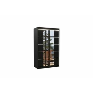 LAGUNA tolóajtós ruhásszekrény tükörrel, 120x200x58, fekete + LED kép