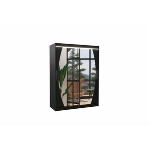 BRANDON tolóajtós ruhásszekrény tükörrel, 150x200x58, fekete kép